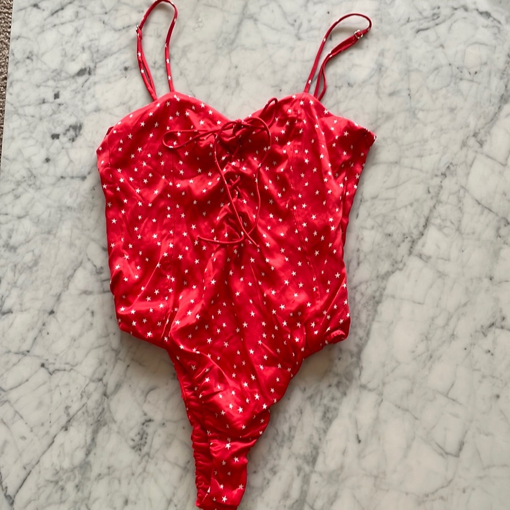 Zara red with white stars swimsuit/bodysuit Size L NWT